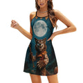 Robe d'été pour femme, motif loup d'Halloween, bretelles spaghetti ajustables, mini-robe décontractée à bretelles fines, robe de plage