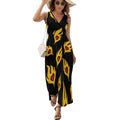 Robe longue d'été sans manches à col en V pour femme, motif cœur en flammes, style décontracté.